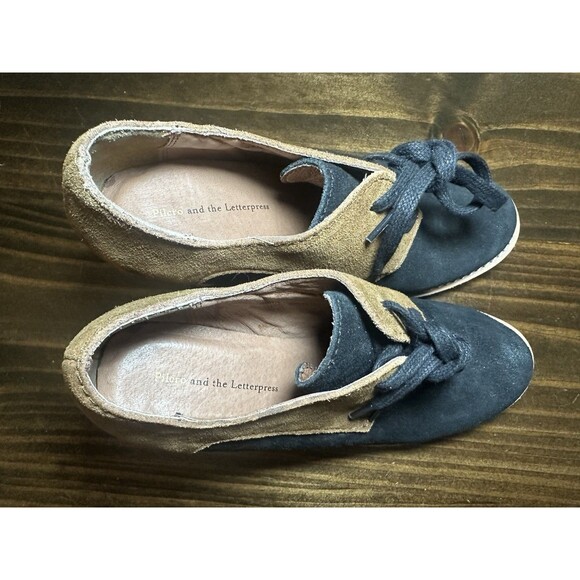 PILCRO Oxford Wedge‎ Booties Black Brown Lace Up Leather Suede Shoes Women's 6.5 - Picture 6 of 11